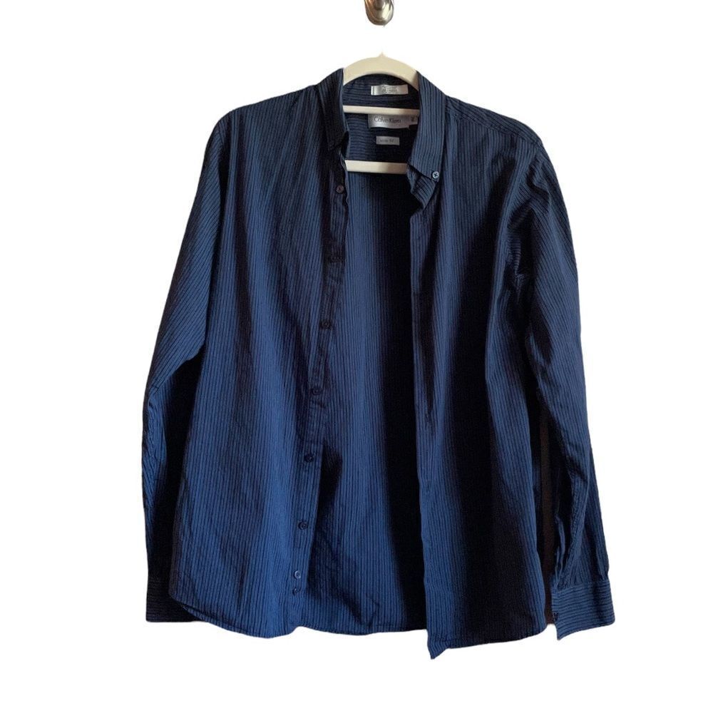 Calvin Klein dark blue long sleeve collar shirt Sz S Neck 20